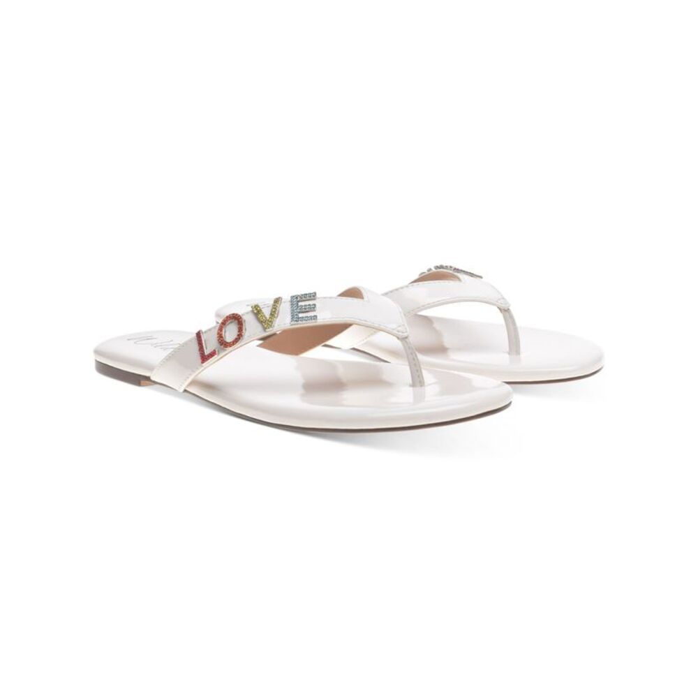 WILD PAIR Womens White Fantasia Round Toe Slip On Thong Sandals 6.5 M